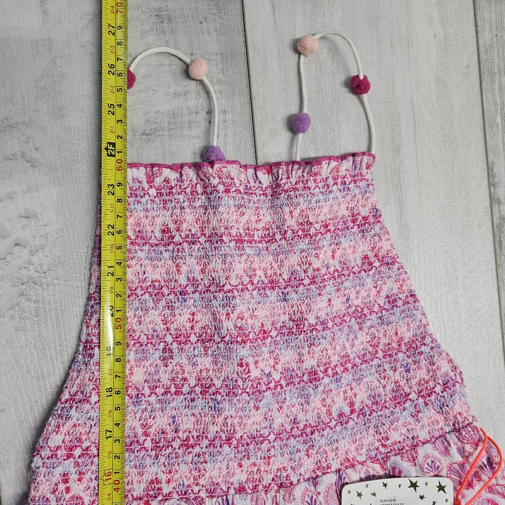 EGG New York Sirena Dress Pink Shell Print Girls 7 Smocked Front Pullover New